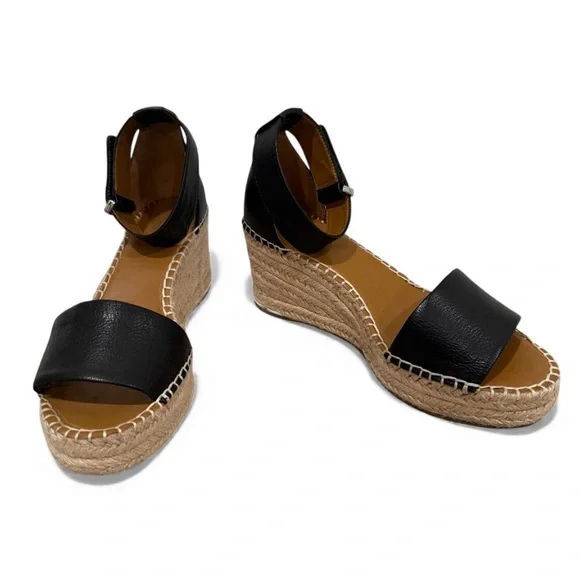 Franco Sarto Clemens Raffia Espadrille Black Wedge Sandals - Picture 2 of 5